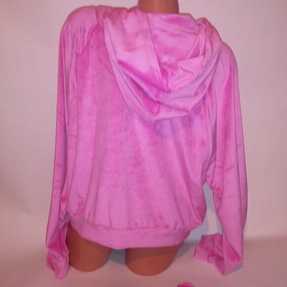 Victoria Secret Jogger Set Crop Top Sweater & Pants Velour Pink Pockets Solid Zi - Picture 12 of 14